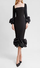 Erix Flower Bandage Midi Dress In Black