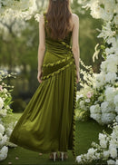 Braewyn One Shoulder Maxi Velvet Dress In Green