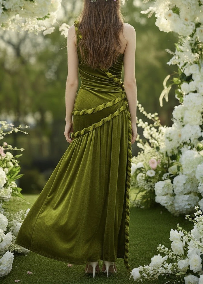 Braewyn One Shoulder Maxi Velvet Dress In Green