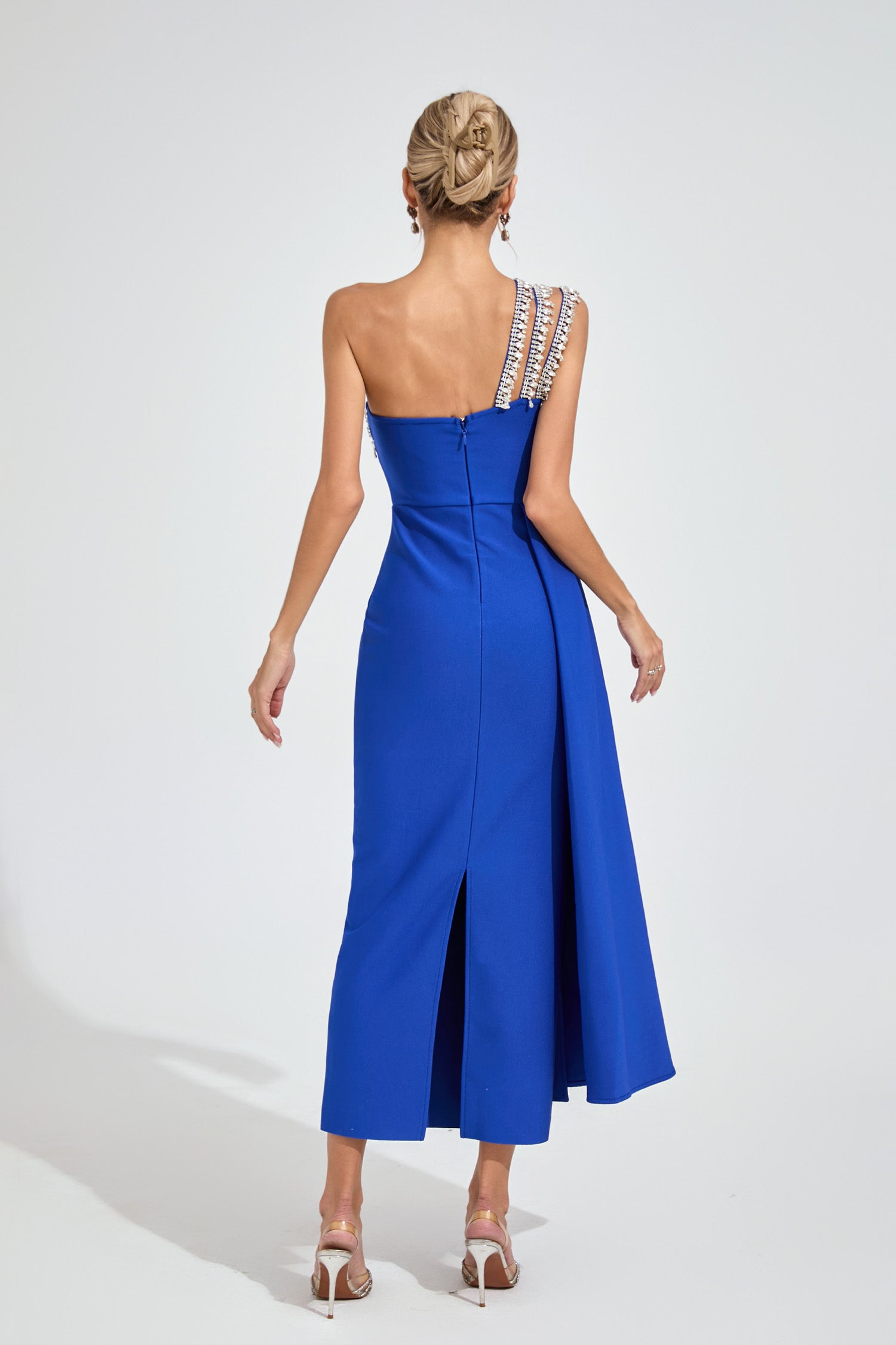 Evolia Strapless Diamond Maxi Dress In Blue