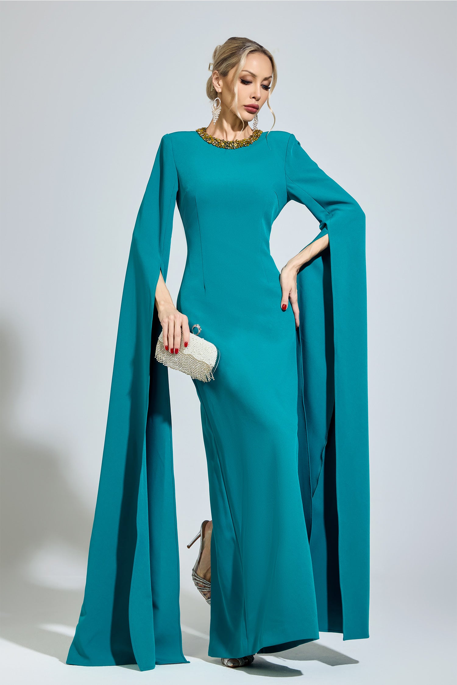 Ovarion Green Dragging Sleeve Maxi Dress