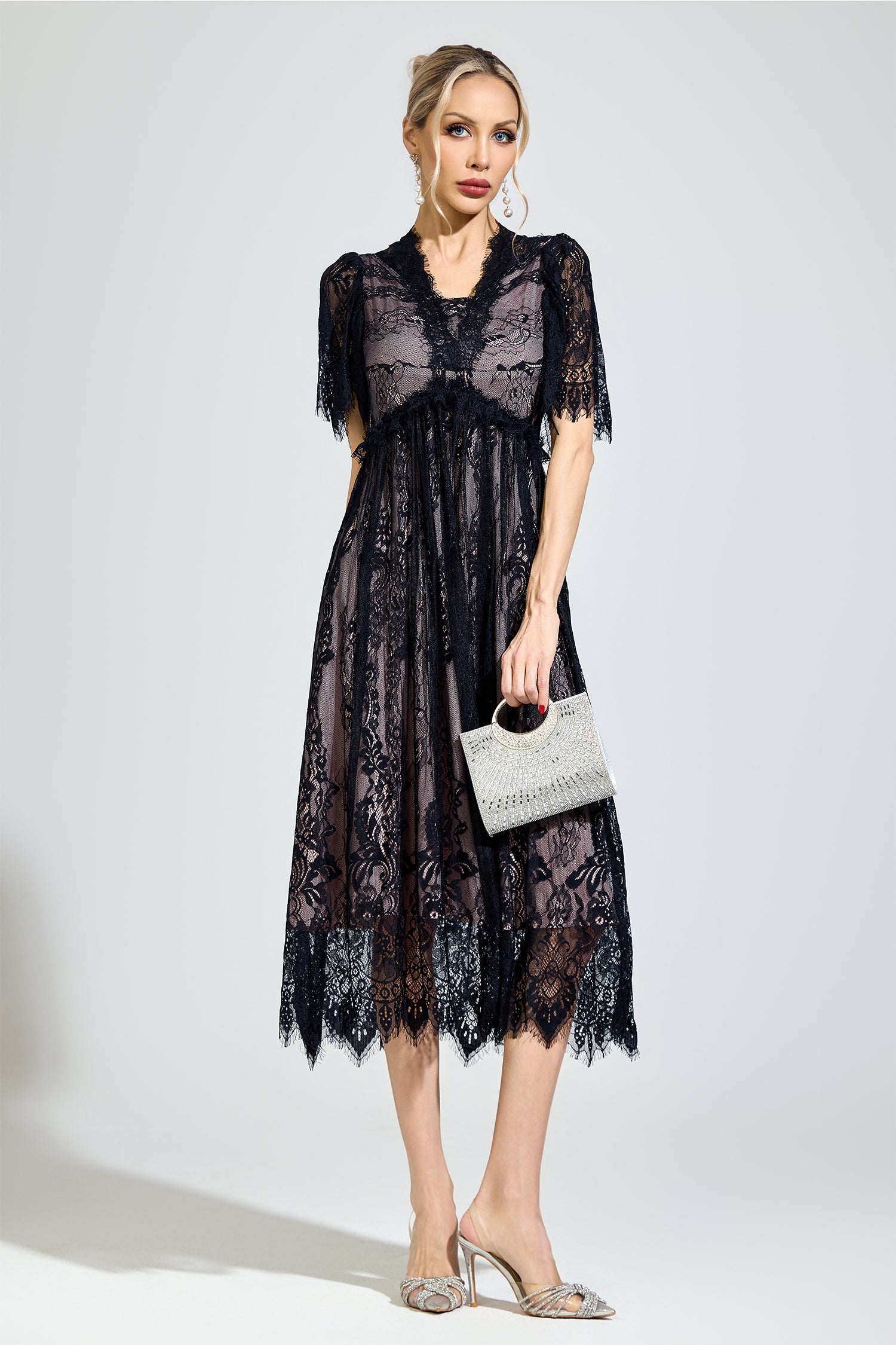Gaviron Black Lace V-Neck Dress
