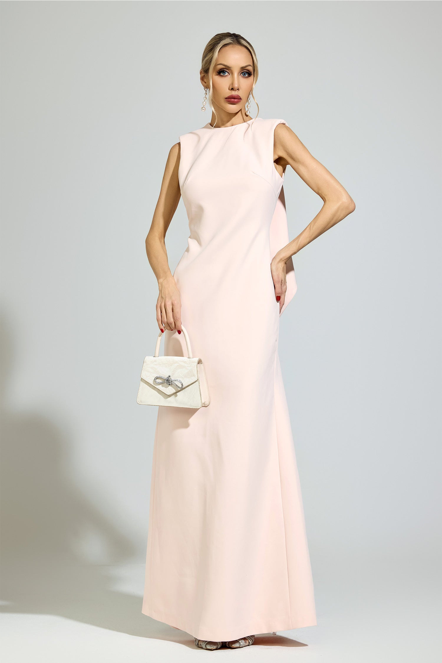 Ovelune Pink Backless Formal Dress