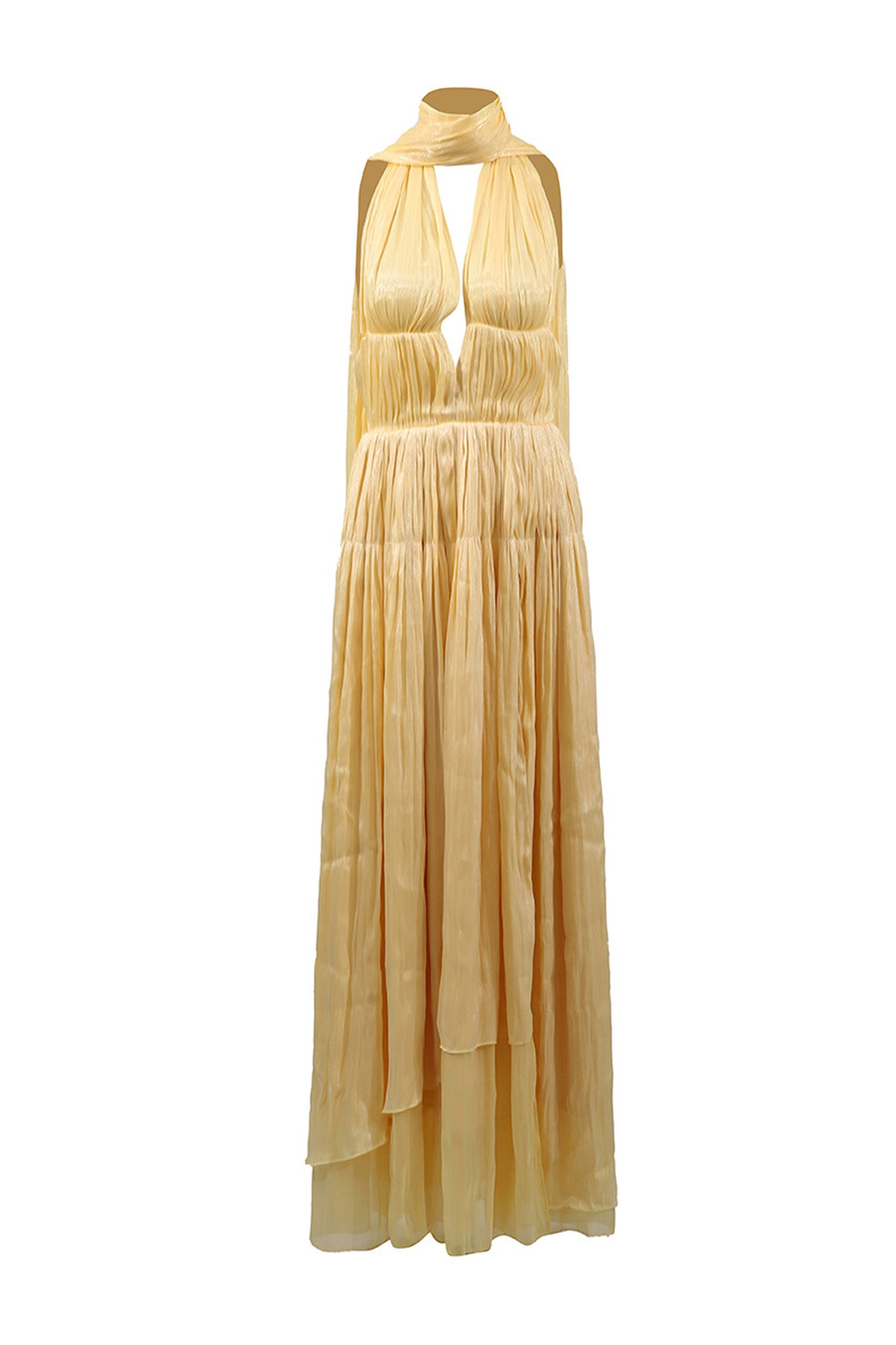 Alecto Halter Pleated Maxi Dress In Yellow