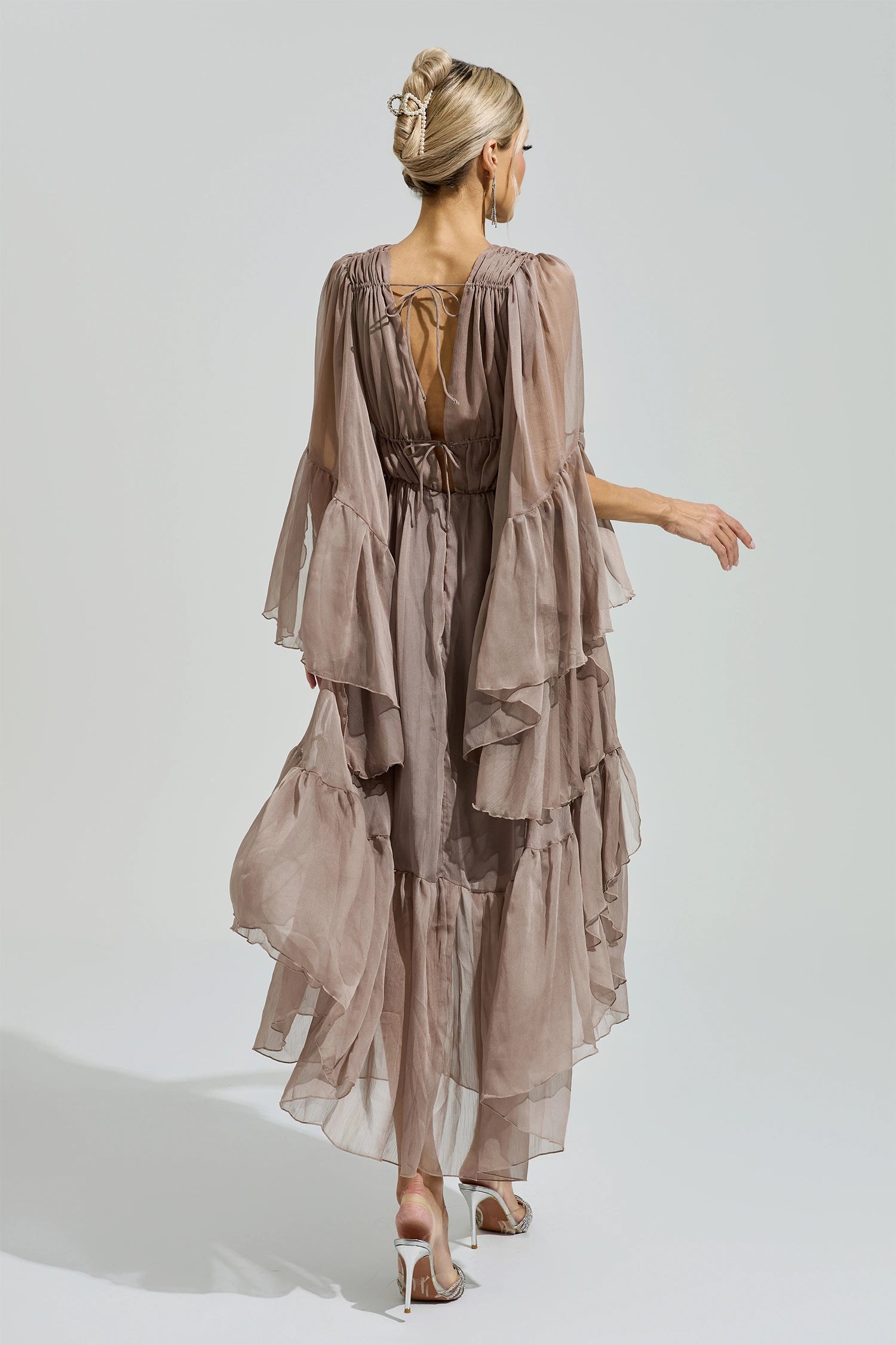 Silvionx Brown Flounce Sleeve Dress