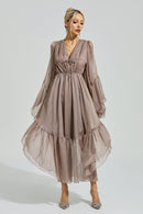 Silvionx Brown Flounce Sleeve Dress