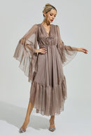 Silvionx Brown Flounce Sleeve Dress