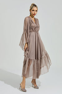 Silvionx Brown Flounce Sleeve Dress