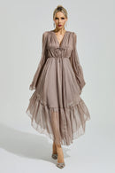Silvionx Brown Flounce Sleeve Dress