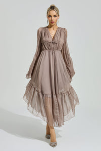 Silvionx Brown Flounce Sleeve Dress