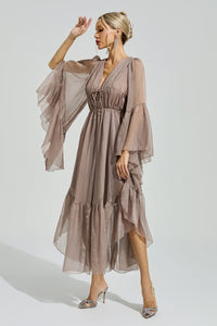 Silvionx Brown Flounce Sleeve Dress