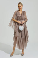 Silvionx Brown Flounce Sleeve Dress