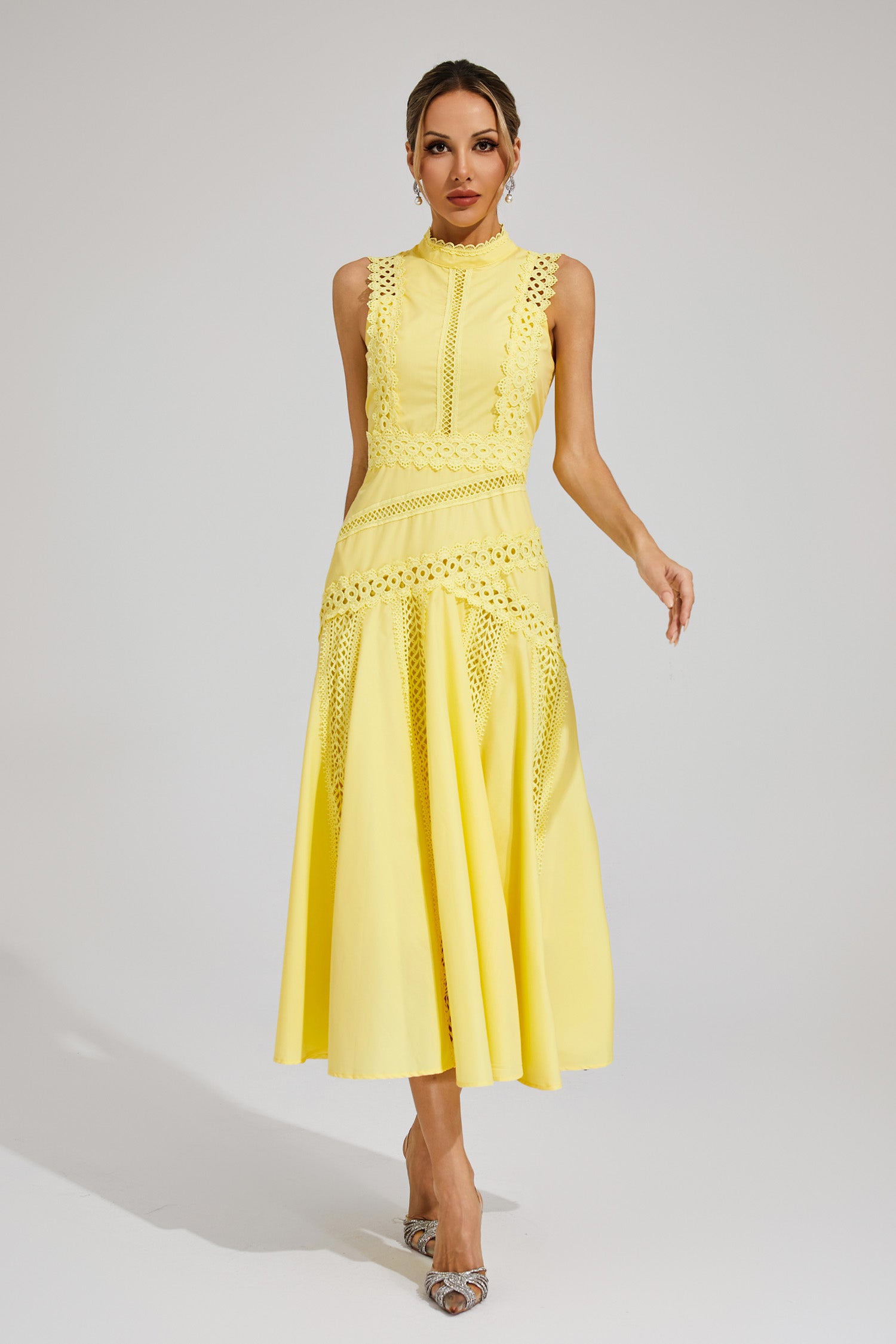 Susanna Yellow Sleeveless Lace Dress