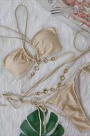 Alaqua Diamond Halter Strap Bikini In Apricot