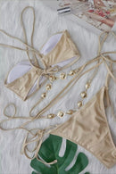 Alaqua Diamond Halter Strap Bikini In Apricot