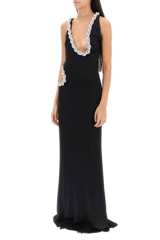 Sheyla Crystal Braided Rope Cutout Maxi Dress In Black