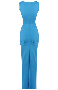 Gyxra Draped Cutout Detail Maxi Dress In Blue