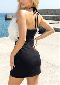 Basye Halter Ruffle Mini Dress Black In Ivory
