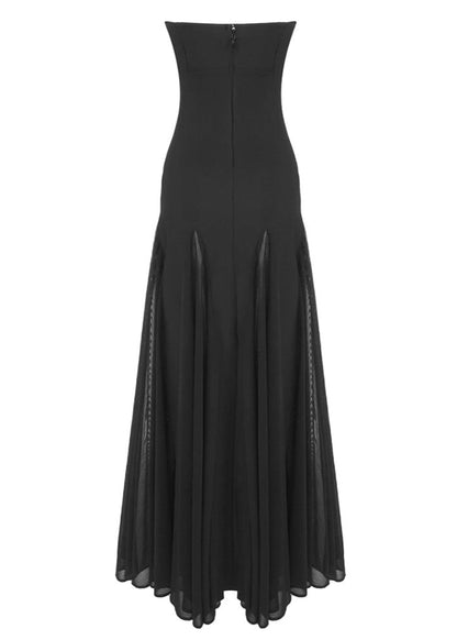 Leaundra Strapless Mesh Insert A Line Maxi Dress In Black