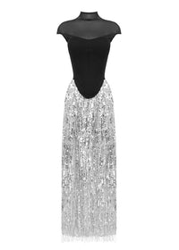 Jonix Mesh Tassel Sequin Long Skirt Set