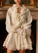Capriana Floral-Appliqué Tiered Mini Dress In Neutrals