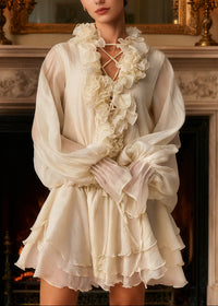 Capriana Floral-Appliqué Tiered Mini Dress In Neutrals