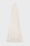 Cyvrix Floral Ruffle Halter Maxi Dress In White