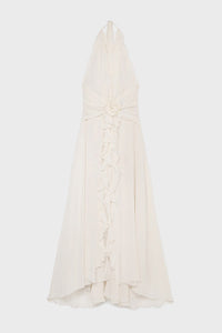 Cyvrix Floral Ruffle Halter Maxi Dress In White