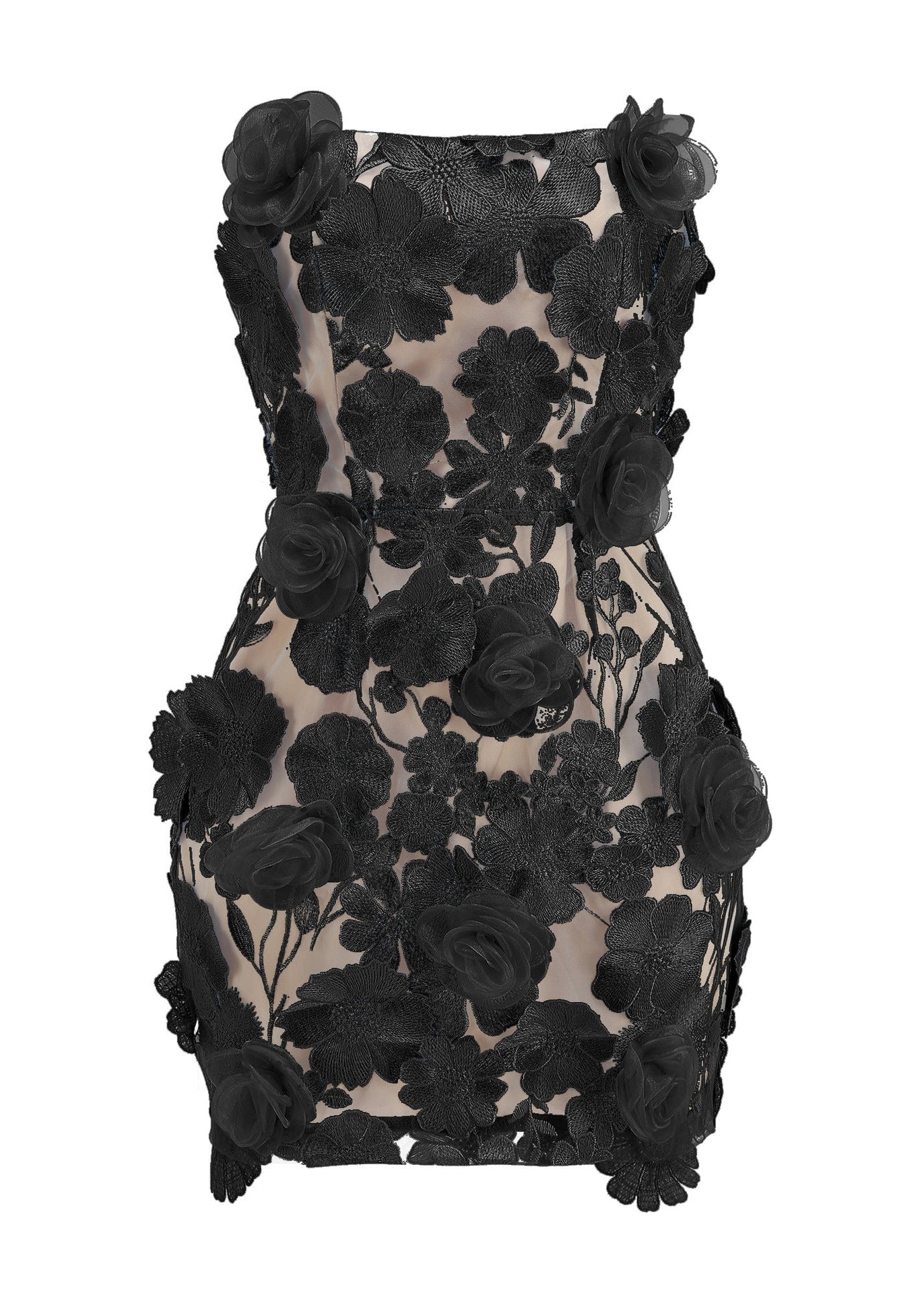 Alcuin Strapless Flower Embroidered Mini Dress In Black