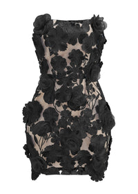 Alcuin Strapless Flower Embroidered Mini Dress In Black