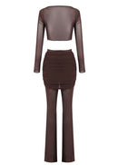 Monroe Long Sleeve Draped Two Piece Jumpsuit In Brown