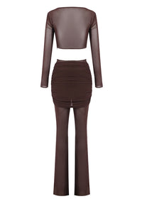 Monroe Long Sleeve Draped Two Piece Jumpsuit In Brown