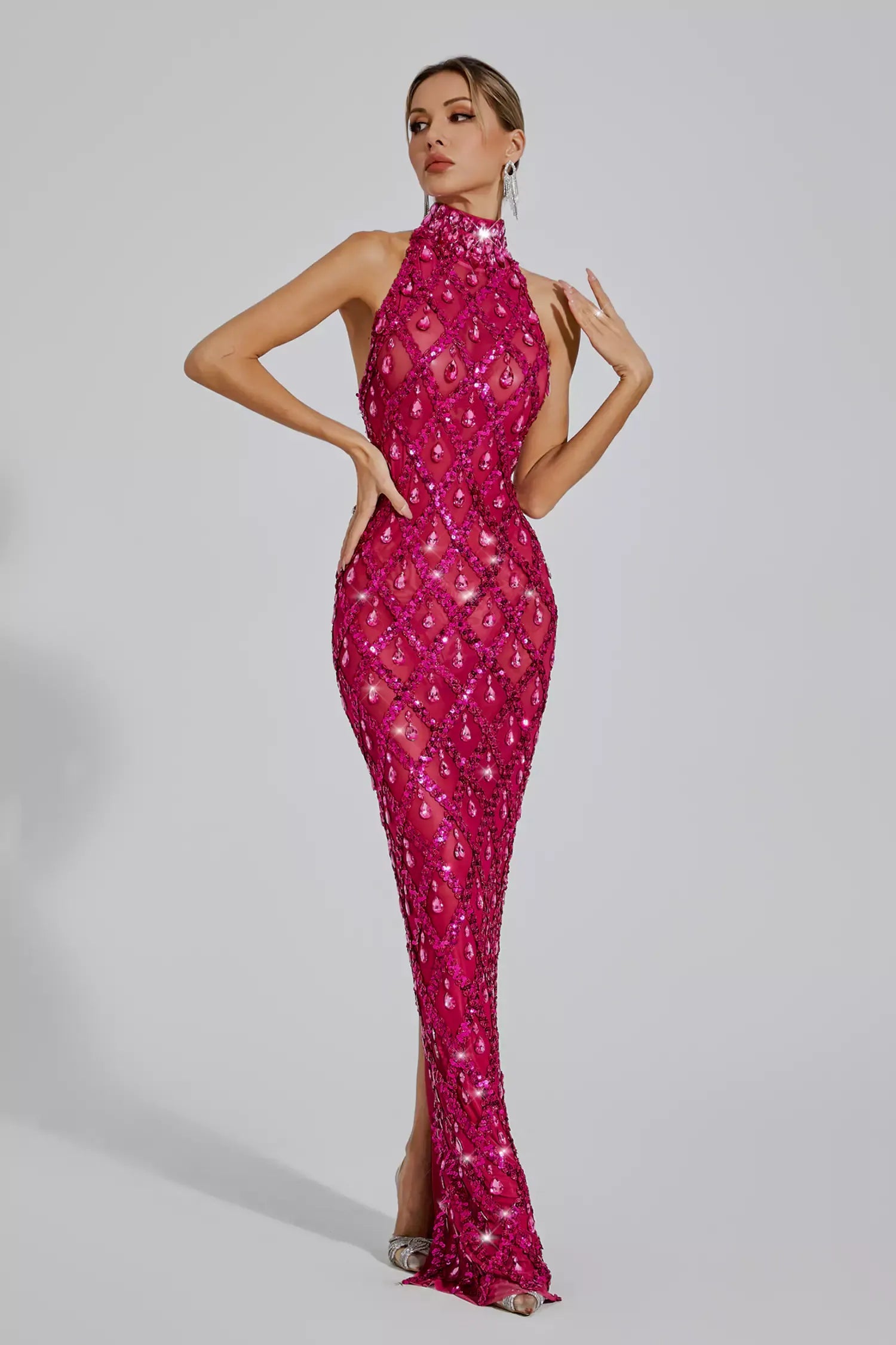 Cate Rose Red Diamond Maxi Dress