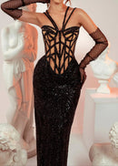 Liselotte Halter Sequin Maxi Dress Black In Nude