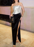 Velthris Strapless Sequin Velvet Maxi Dress