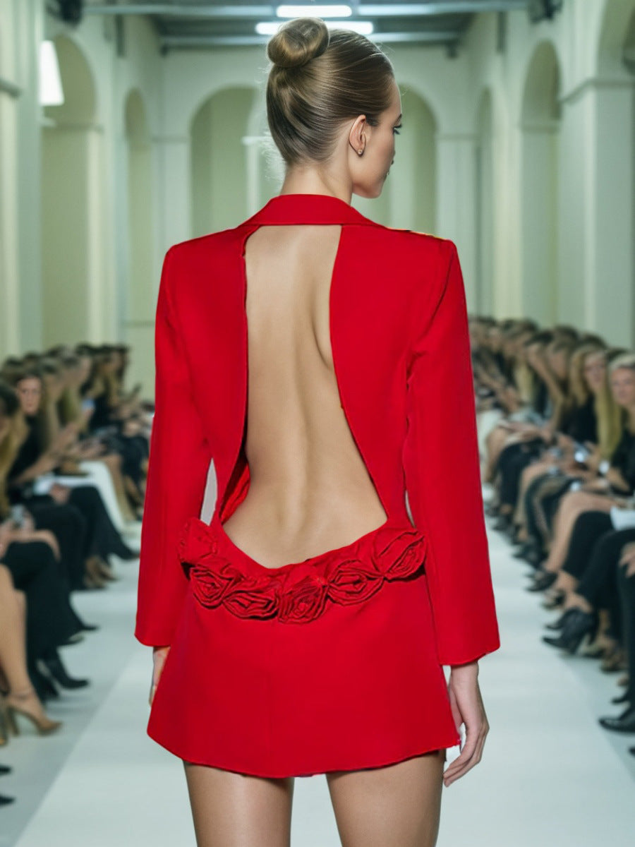 Catesby Back Cutout Flower Blazer In Red