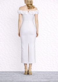 Battista Floral Bardot Midi Dress In White