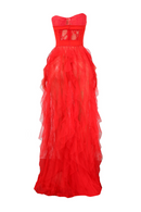 Tine Tulle Maxi Dress In Red