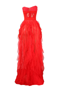 Tine Tulle Maxi Dress In Red
