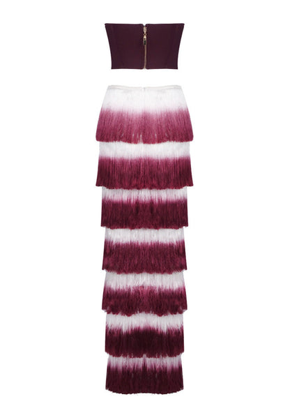 Ravhyx Tube Top Gradient Tassel Two-Piece Set