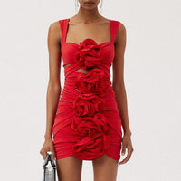 Aizen 3d Flower One Piece Swimsuit And Skirt In Red