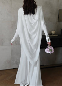 Drynthos Long Sleeve Draped Design Maxi Dress In White