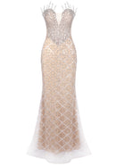 Zaelira Strapless Crystal Sequin Bustier Maxi Dress Nude