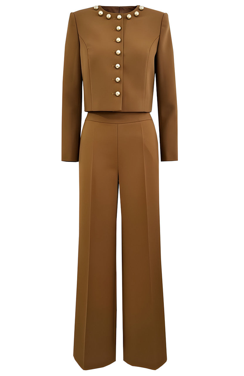 Ronna Long Sleeve Embellished Suit In Brown
