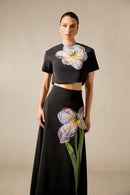 Elizaveta Floral Applique Short Sleeve Top & Skirt Set