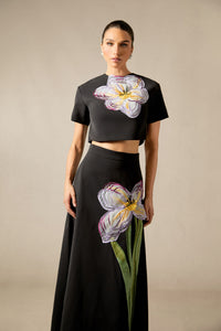 Elizaveta Floral Applique Short Sleeve Top & Skirt Set