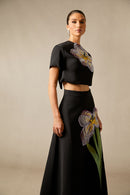 Elizaveta Floral Applique Short Sleeve Top & Skirt Set