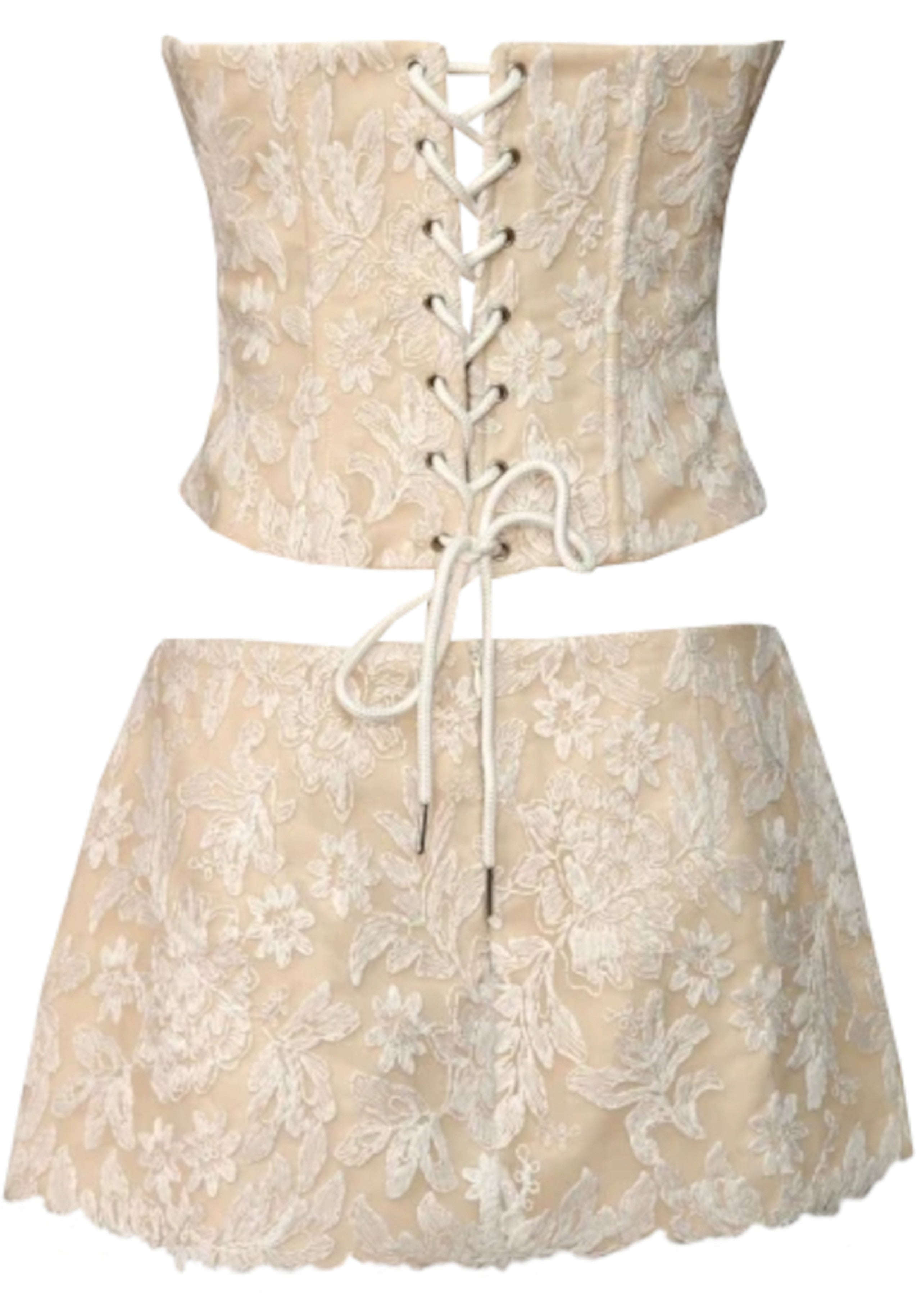 Gaelith Strapless Floral Corset Two Piece Dress In Ivory