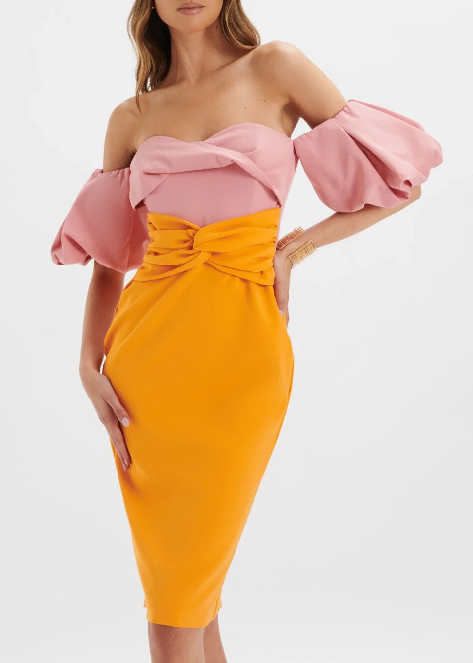 Dzhokar Puff Sleeve Bardot Midi Dress