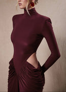 Gneissa Long Sleeve Cutout Draped Maxi Dress In Wine Red